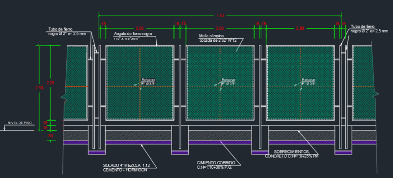 Detail of Perimeter Fence Cerca Perimétrica Fence Details DWG for AutoCAD