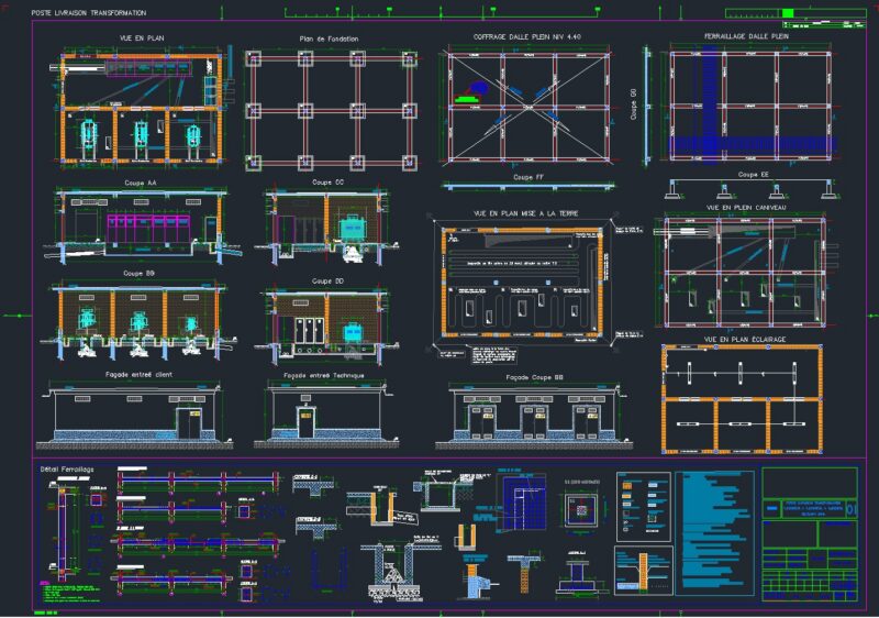Civil Engineering Plan for Specific Transformer Substation 1600 Kva + 1000 Kva + 630 kva_30 / 0.4 Kv 50 Hz