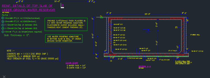 Reinforcement Details for Underground Water Reservoir DWG
