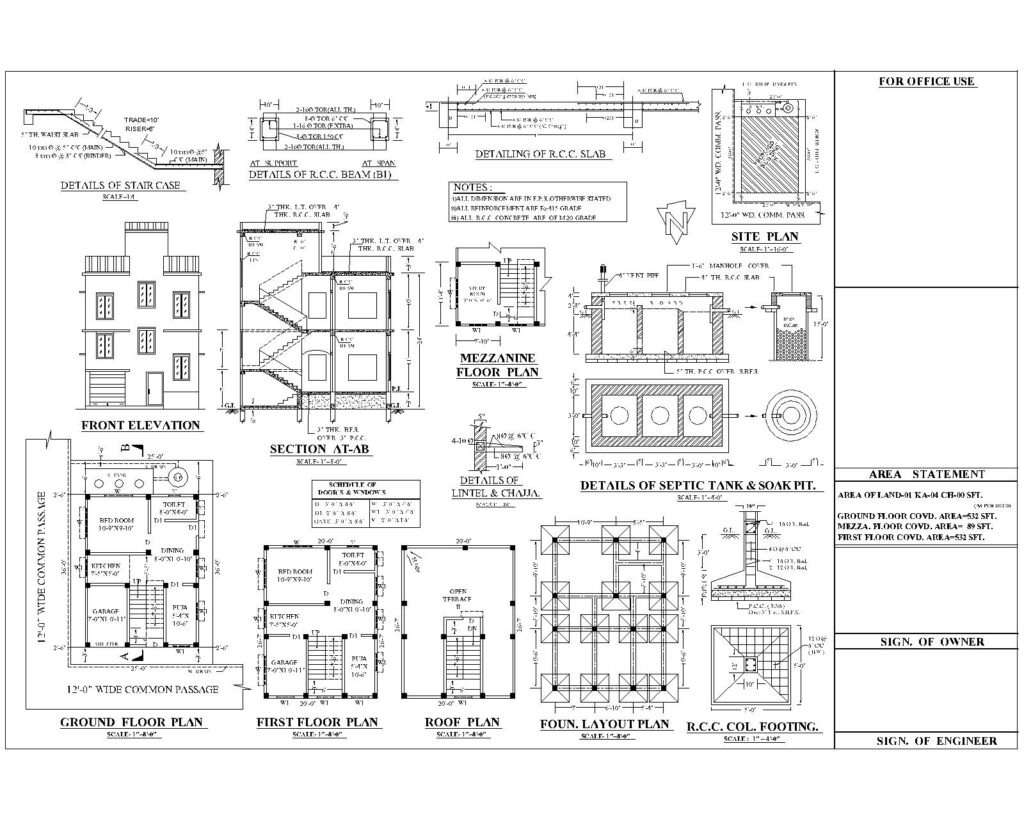 Two Storied Residential Building Plan Within 1000 sq. ft