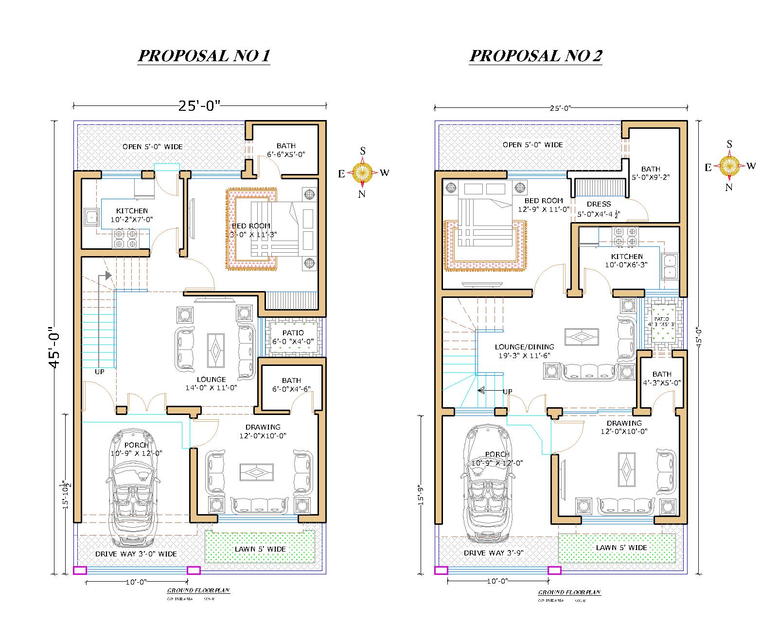 Plot Size 25 x45 5 Marla House Plan Designs CAD