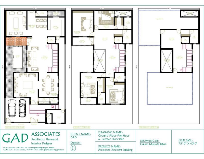 Duplex Bungalow Plan [Plot Size 40′-0” X 75′-0”]