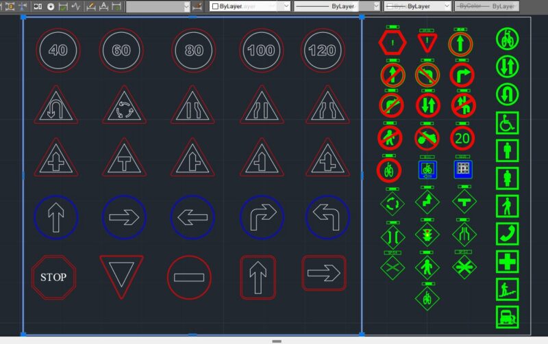 Traffic and Road Signs AutoCAD Drawing