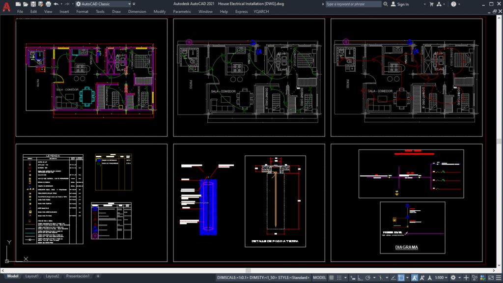 House wiring diagram AutoCAD drawing