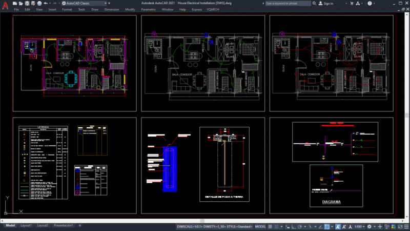 House wiring diagram AutoCAD drawing