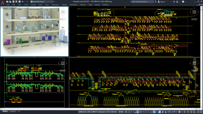 Gas Distribution in Hospital Autocad Drawing