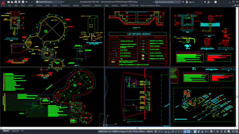 Swimming Pool Autocad Drawing