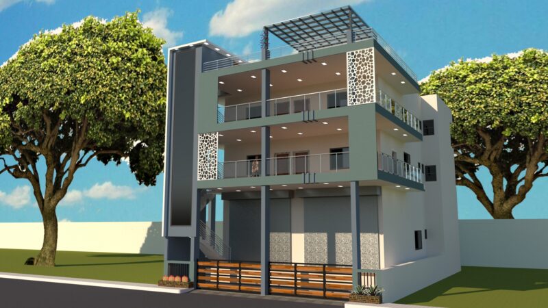 3D Elevation for Three Storey Building SKP