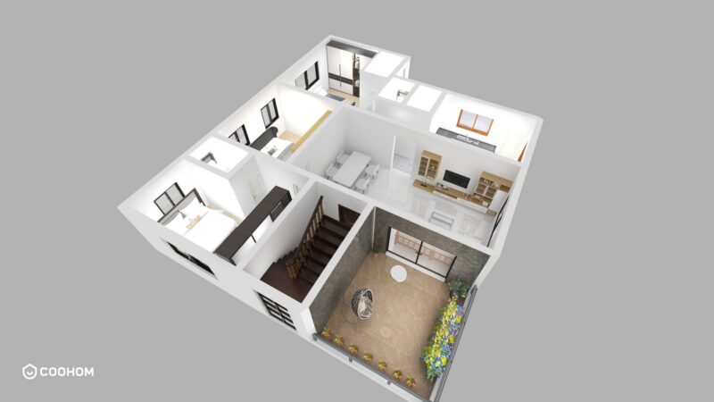 3BHK Bungalow 3D Cut Section SKP