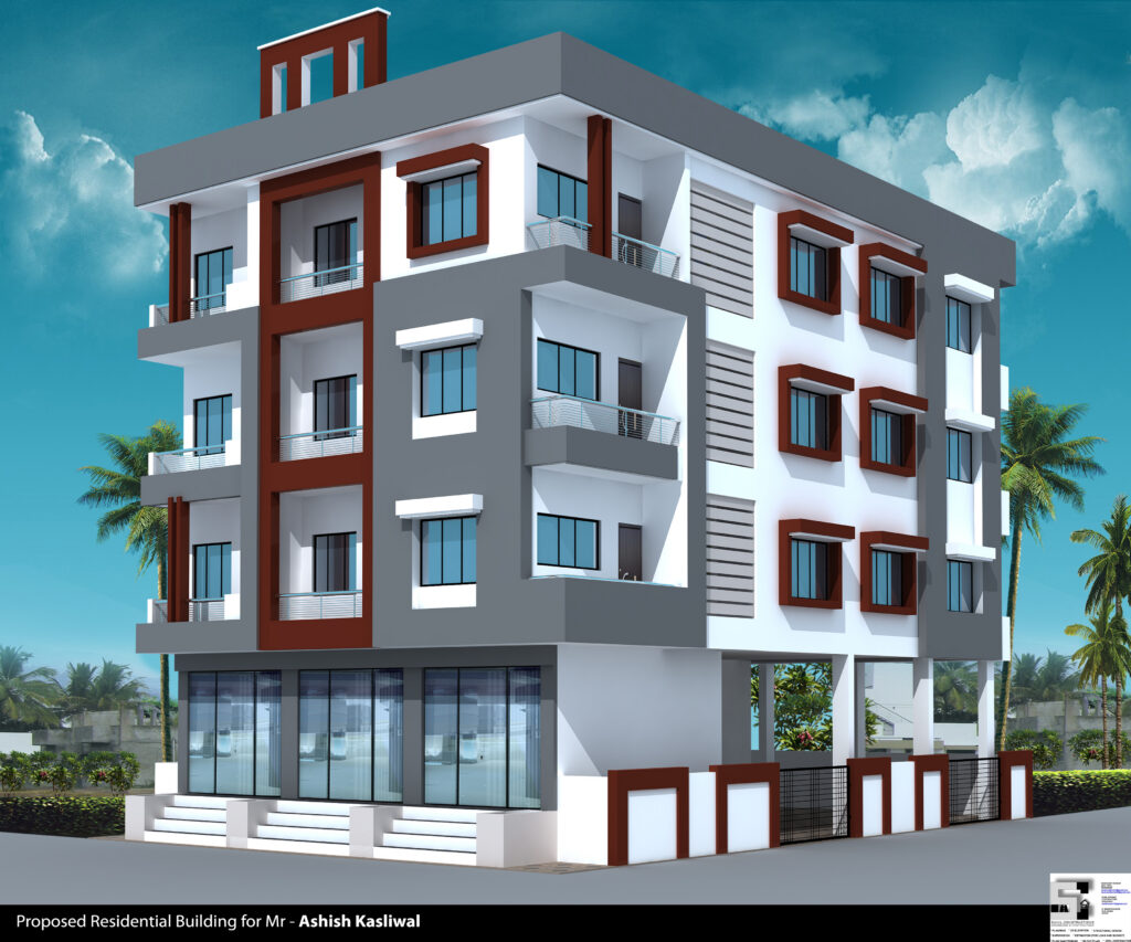 3D Elevation for Four Storey Apartment RVT Revit