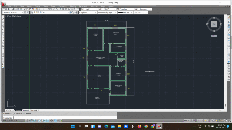 Architectural floor plan for a 29' 3" x 50' 6" house showing hall, master bedroom, kitchen, and portico.
