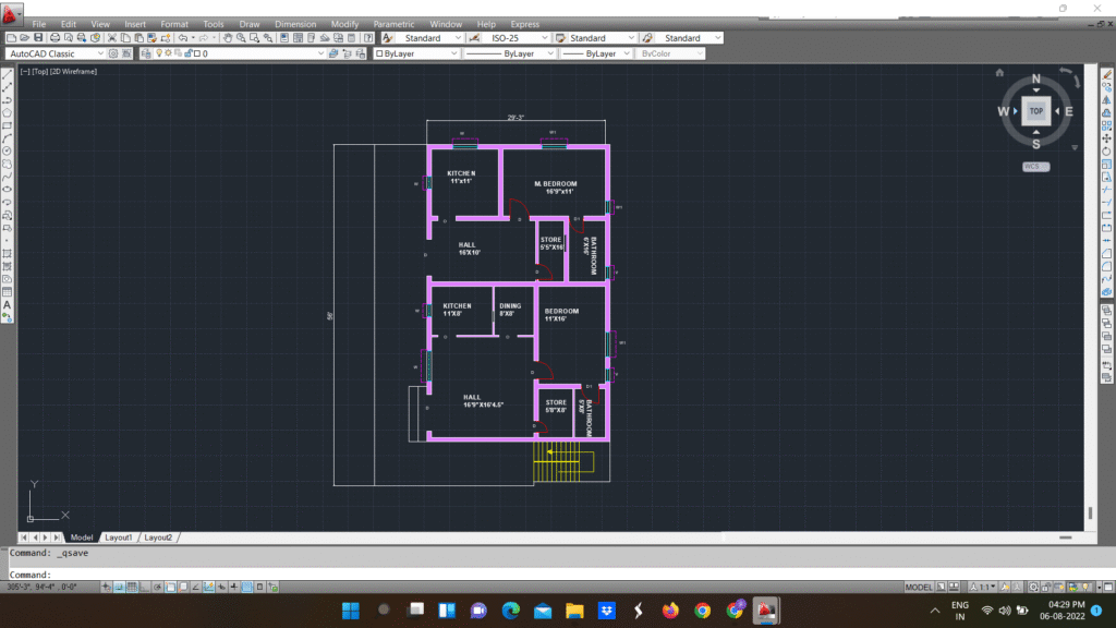 29’3″ X 56′ HOME LINE PLAN AUTOCAD