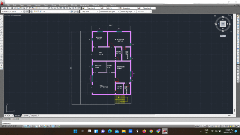 29’3″ X 56′ HOME LINE PLAN AUTOCAD