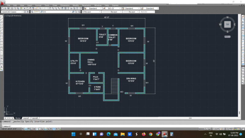 40’9″X 35′ HOME LINE PLAN AUTOCAD
