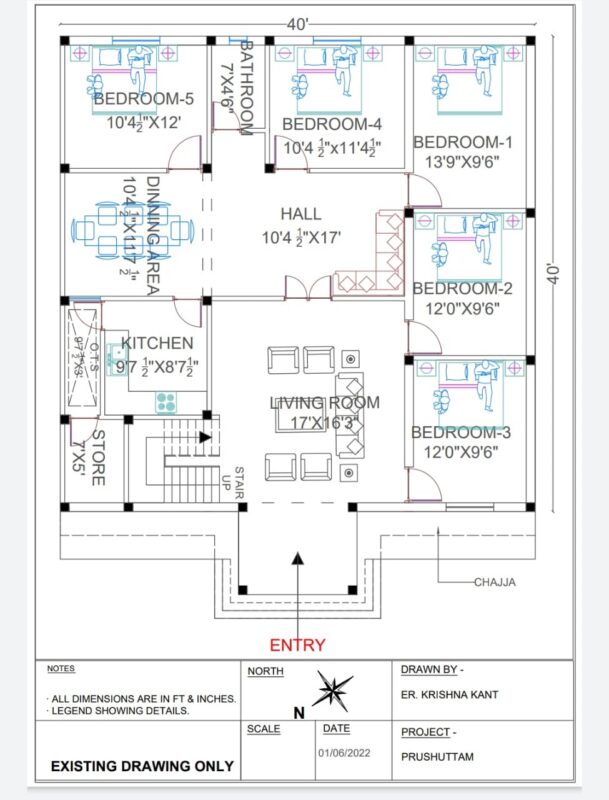 house plan 40×40 ( 1600 sq2ft)