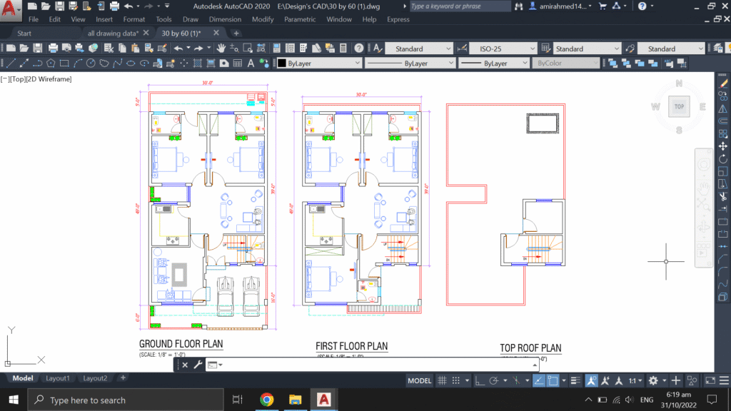 30′ by 60′ Plot House Plan 01 DWG,PDF,JPG File