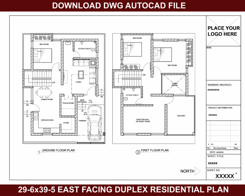 29-6×39-5 East Facing Duplex Residential Plan as per Vastu