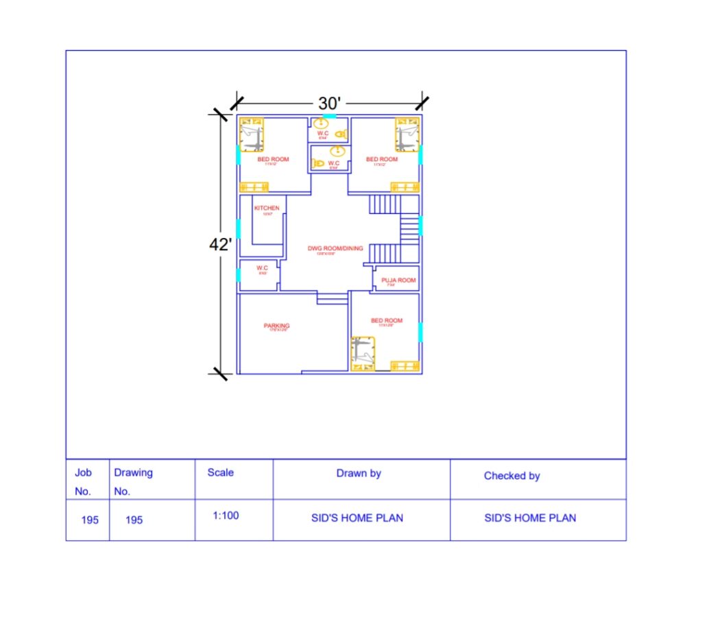 30×42 house plan | 3 bhk House plan | 3 bedrooms house plan