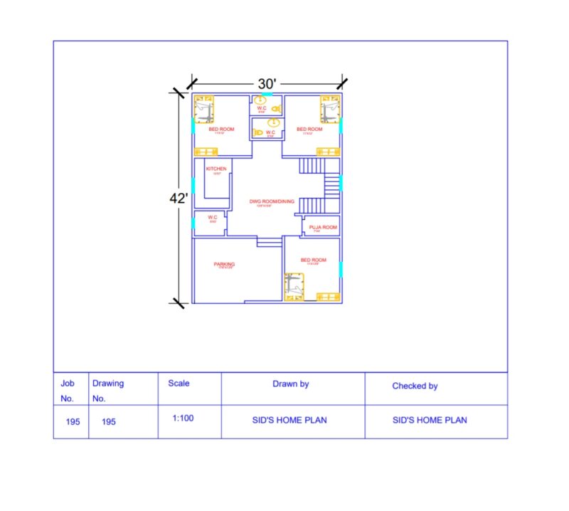 30×42 house plan | 3 bhk House plan | 3 bedrooms house plan