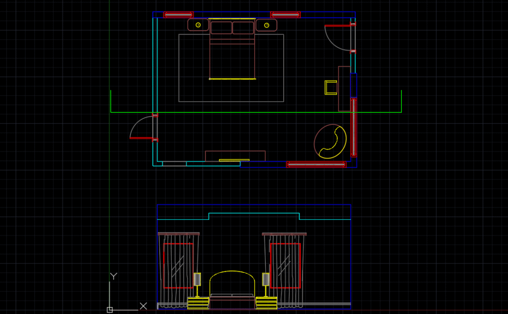 Bedroom floor plan and elevation