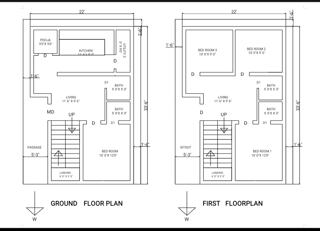 Duplex plan North face • Designs CAD