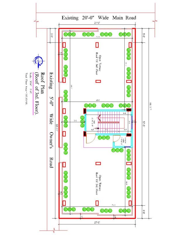 67’X27′ Ground Floor + 3 Storied Residential Building Floor plan 2d Cad File