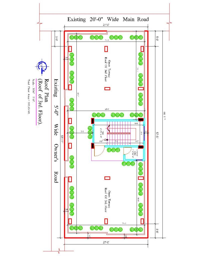 67’X27′ Ground Floor + 3 Storied Residential Building Floor plan 2d Cad File
