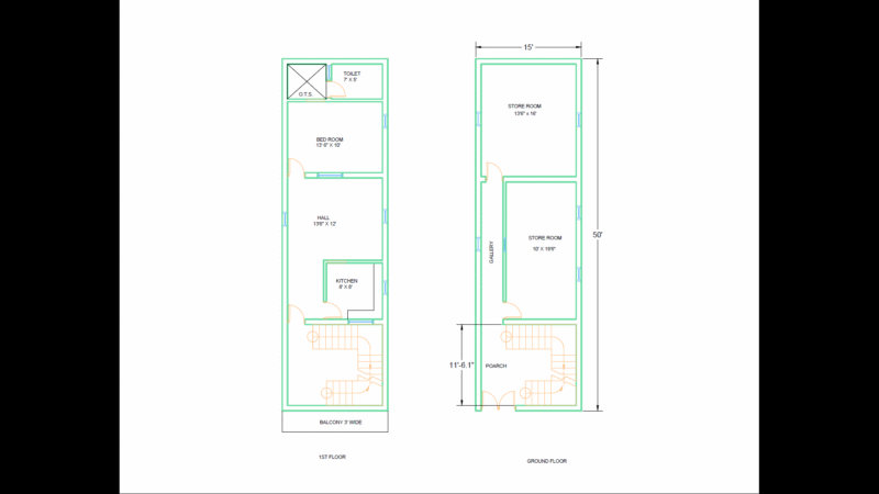 15 Ft. X 30 Ft. Single Floor Building plan