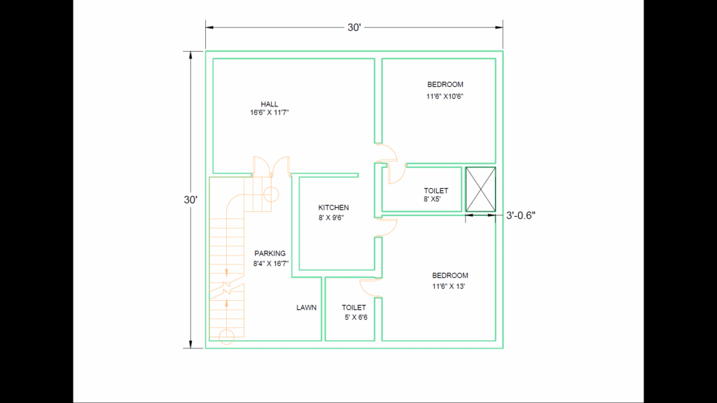 30′ x 30′ ground floor plan