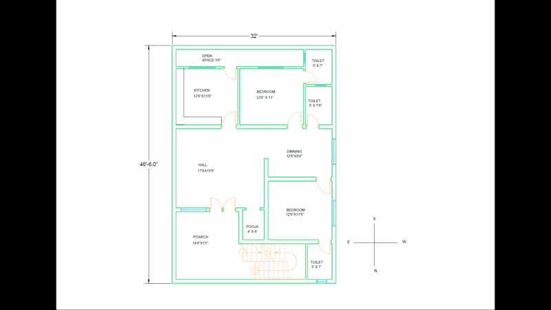 32 Ft. X 46 Ft. Ground floor plan