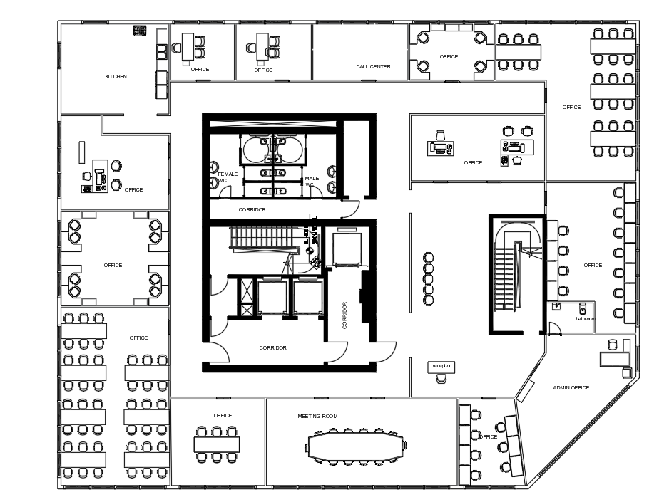 Office With House Floor Layout Plan Drawing DWG File  Cadbull