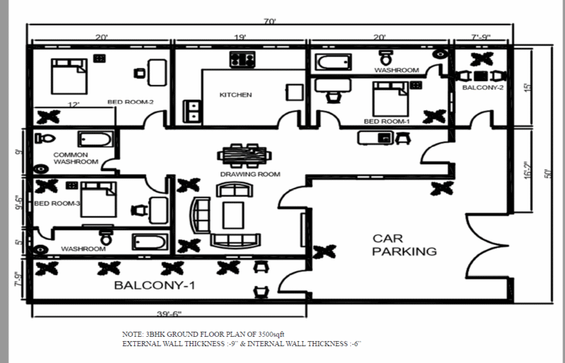 3BHK GROUND FLOOR PLAN