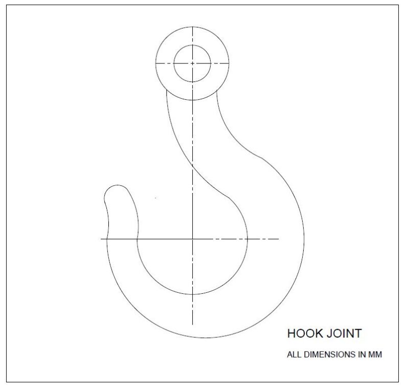 CRANE HOOK 2D DRAWING WITH ALL DIMENSIONS IN MM