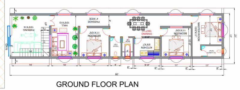 21’x80′ house plan design