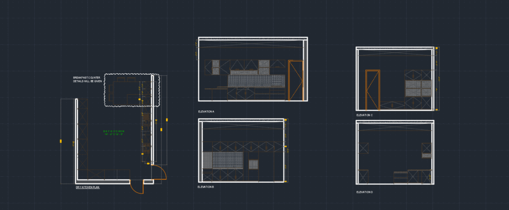 DETAILS OF DRY KITCHEN WITH PLAN AND ELEVATION