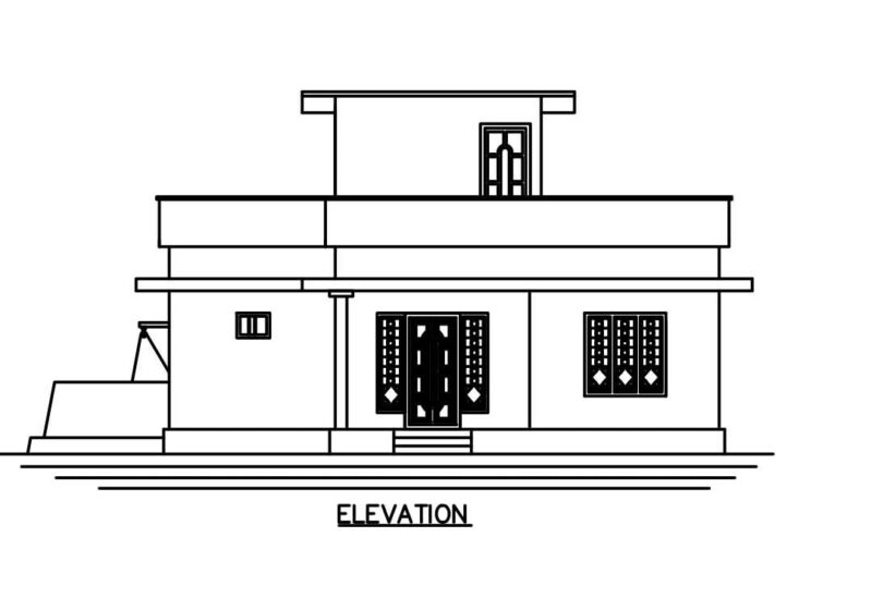 north face 2bhk house plan and section