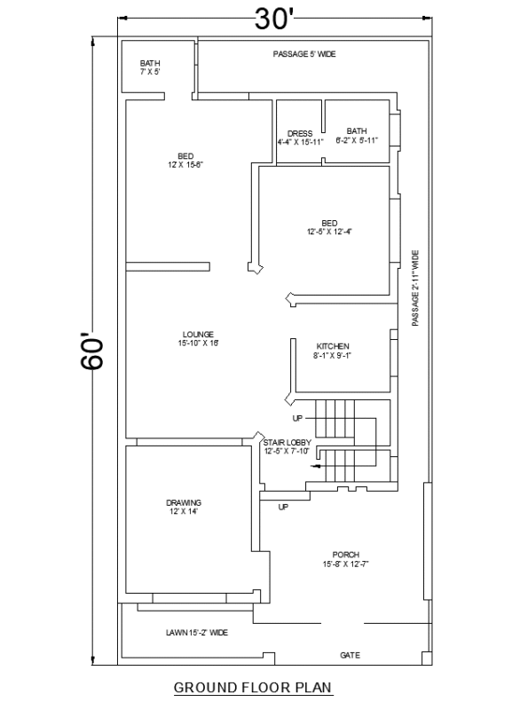 2 BHK Ground Floor Plan 1800Sqr ft. or 200 yard