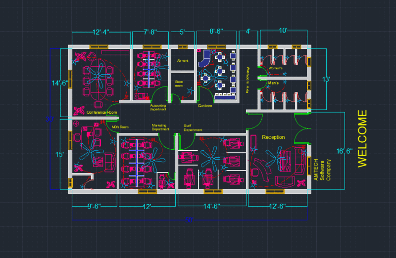 Floor Plan and Electrical Wiring Layouts of an Office Space in AutoCAD Electrical.