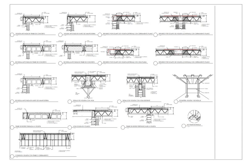 Detalles tipo de vigueta y bovedilla – Details of the precast concrete slab system