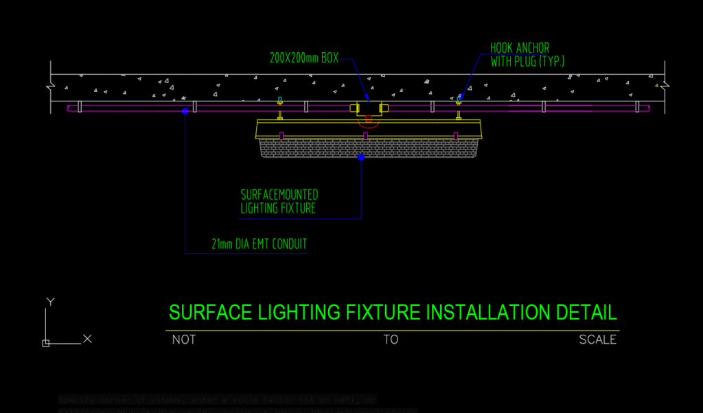 SURFACE LIGHTING FIXTURE INSTALLATION DETAIL