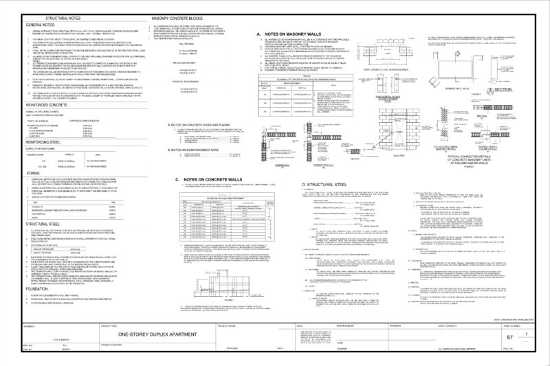 ONE-STOREY DUPLEX APARTMENT STRUCTURAL PLAN