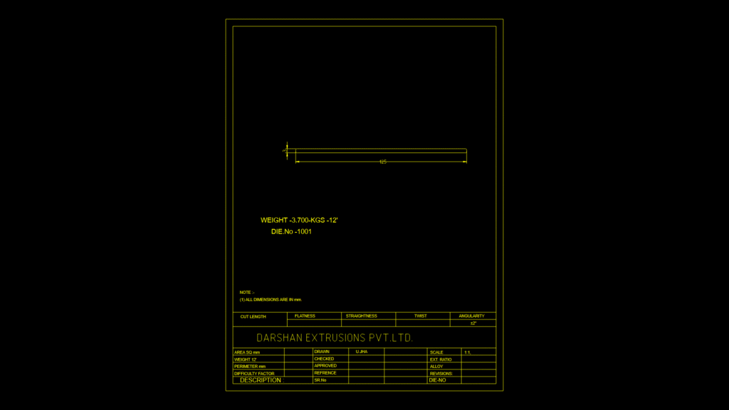 Aluminum Extrusion Die Drawing 1001 with Tolerance Parameters