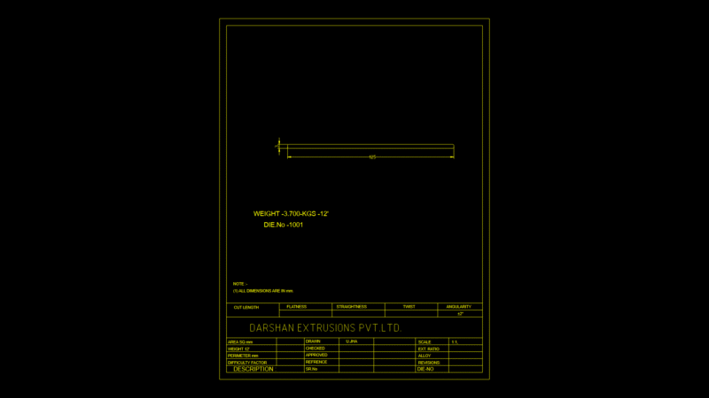 Aluminum Extrusion Die Drawing 1001 with Tolerance Parameters
