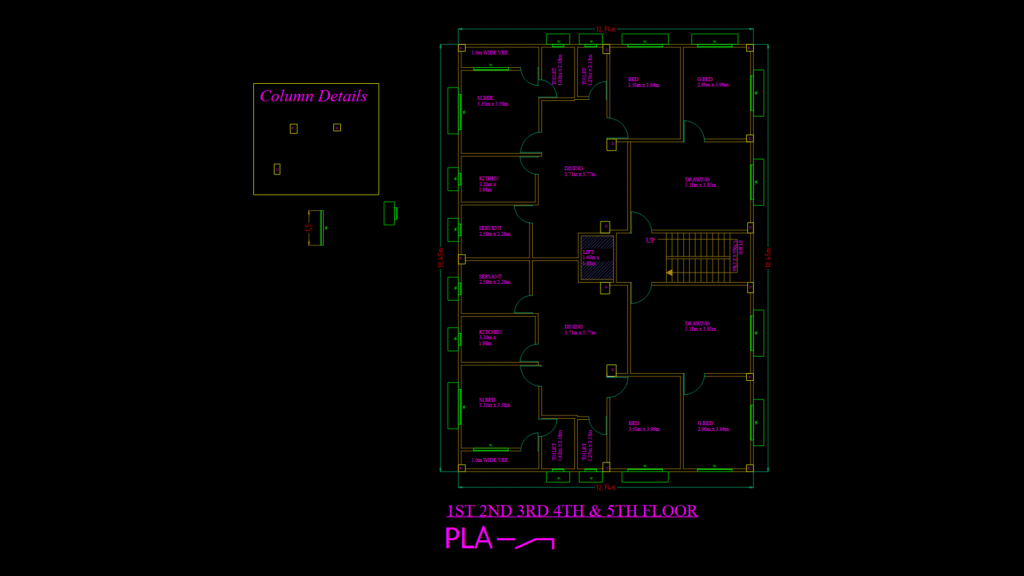 Residential Multi-Story Floor plan with Column Details