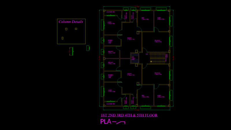 Residential Multi-Story Floor plan with Column Details
