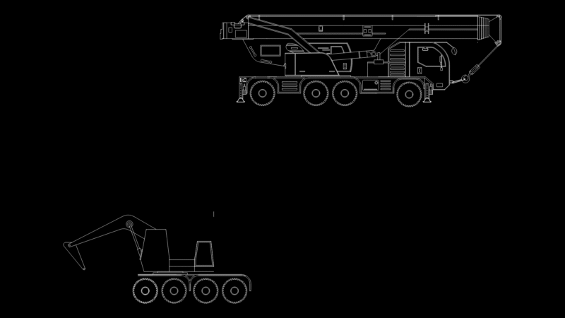 All-Terrain Mobile Crane and Excavator Elevation Drawing