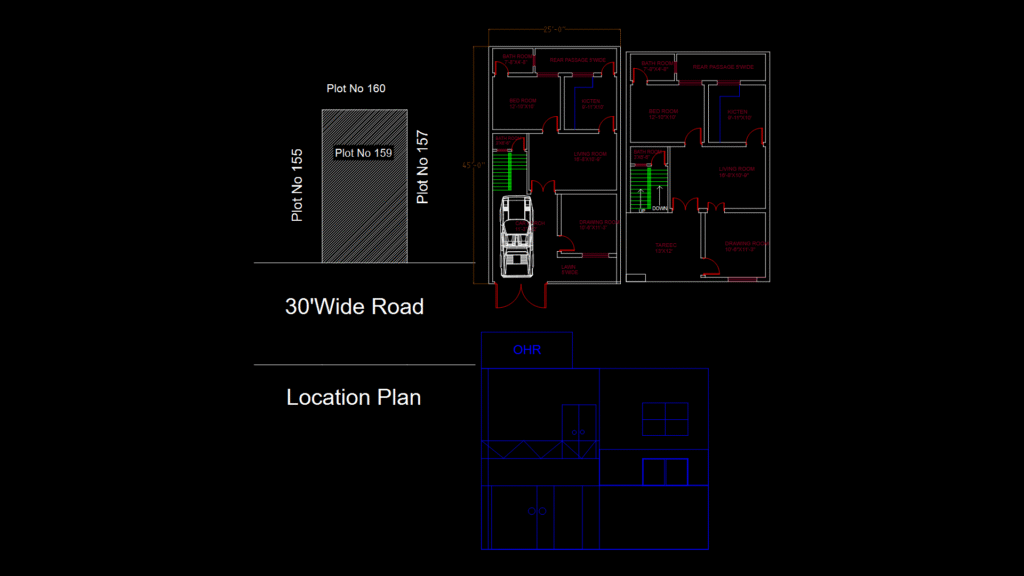 Two-Story Residential House Floor Plan with Garage and Location Map