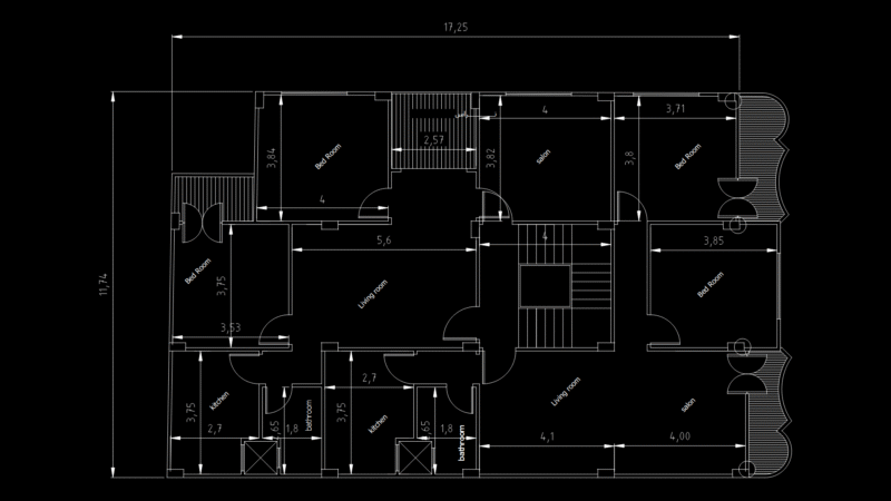Two-Unit Duplex floor Plan with Mirrored Layout and Terrace
