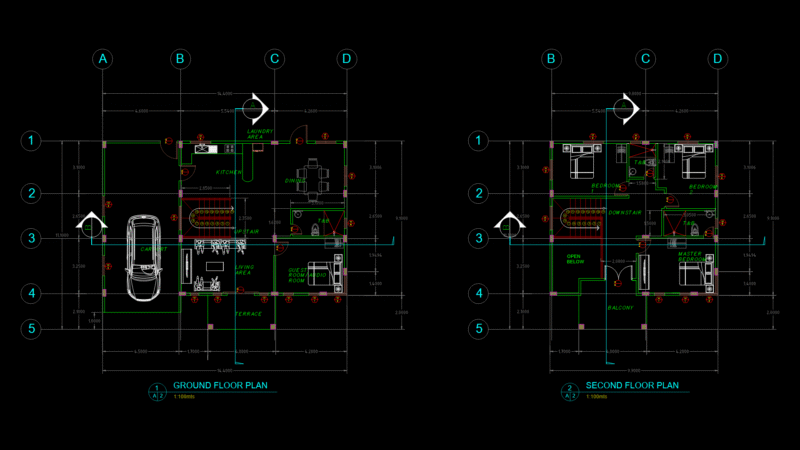 Two-Storey Residential Floor Plan with Carport and Balcony