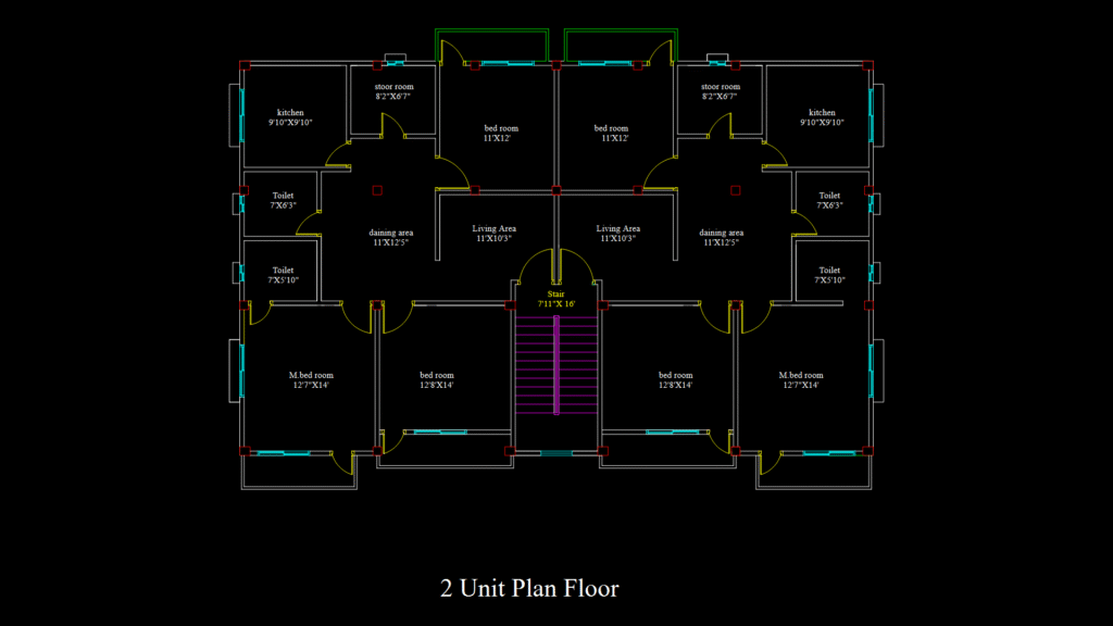 Mirror-Image Duplex Floor Plan with central Geometric Staircase